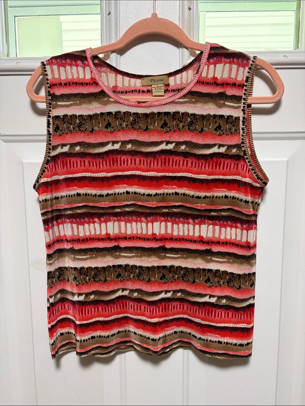 Plissé Striped Sleeveless Tank - Pink Multi